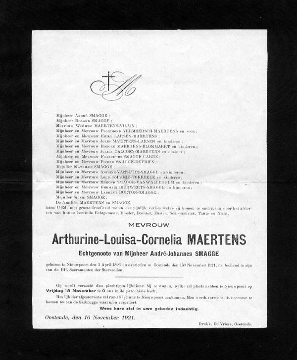 Overlijdensbrief Arthurine-Louisa Maertens